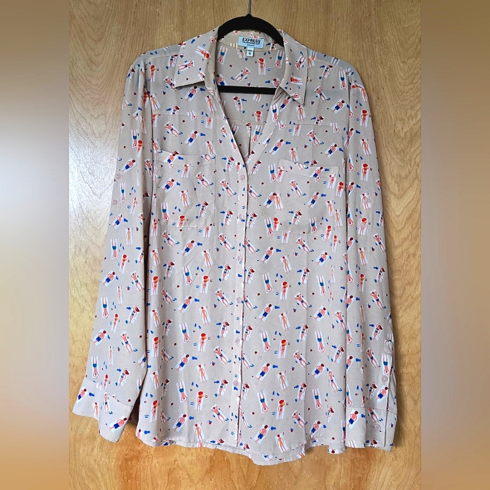 Express Portofino Pink Beach Bum Graphic Print Button Down Shirt